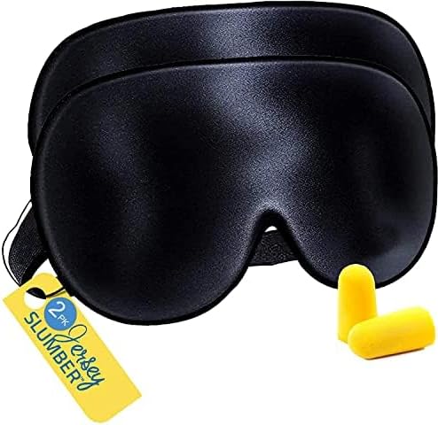 Silk Sleep Eye Mask for Men Women, Comfortable Super Soft Eye Mask with Adjustable Strap, 100% Pure Silk, Blocks Light, Jersey Slumber (Black, 1 Count (Pack of 2)) by JersySlumber