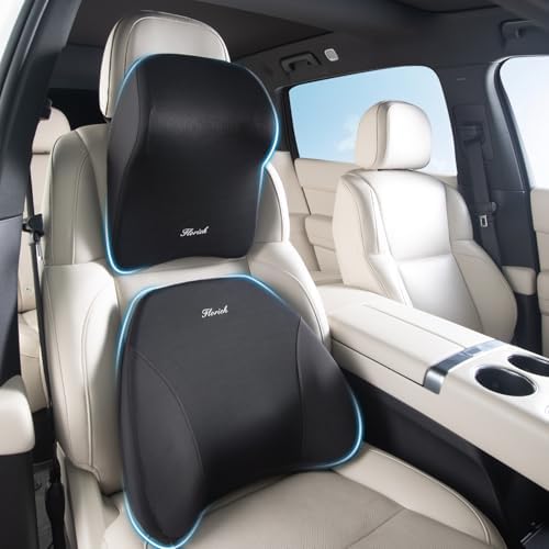 FLORICH Car Neck Pillow and Lumbar Support, Lumbar Support and Headrest Pillow for Car Seat Driver, Memory Foam Back Neck Support Pillow and Car Seat Back Support for Car Office Chair - Black by FLORICH