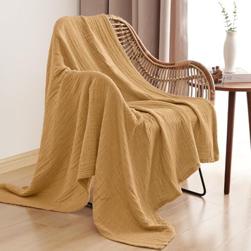 PHF 100% Cotton Muslin Throw XL Blanket Large 50" x 70", 4-Layer Lightweight Gauze Throw, Breathable Cloud-Soft Minimalist Blanket for Bed, Couch, Camping & Baby, Amber, Ideal Gift - Image 7