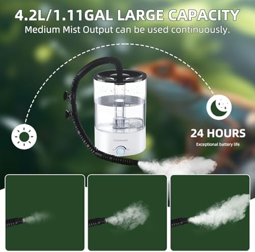 Coospider 4.2L Top Fill Reptile Humidifier, Fogger Mister for Reptiles Tank, Terrariums Humidifiers with Extended Hose/Tube, Reptile Misting System for Reptiles Amphibians Herps Vivarium - Image 4
