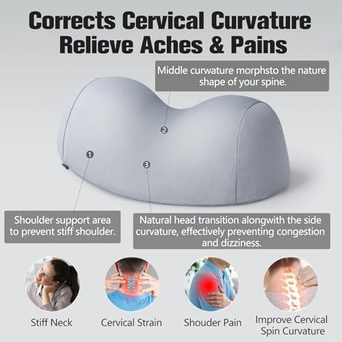 COMFYTHERA Small Neck Stretcher Pillow for Pain Relief, Soft Cervical Traction Device Neck Mild Support Pillow Memory Foam Cervical Neck Orthopedic Pillow for Tension Muscle Relax Relief (Grey) - Image 2