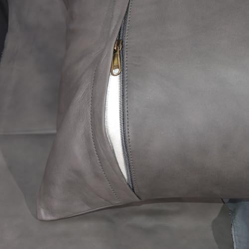 LL LEATHER LOVERS 100% Lambskin Leather Pillow Cover - Sofa Cushion Case, Decorative Throw Covers for Living Room & Bedroom, 22X30 Inch - Grey Antique Plane Pack of 1 - Image 7