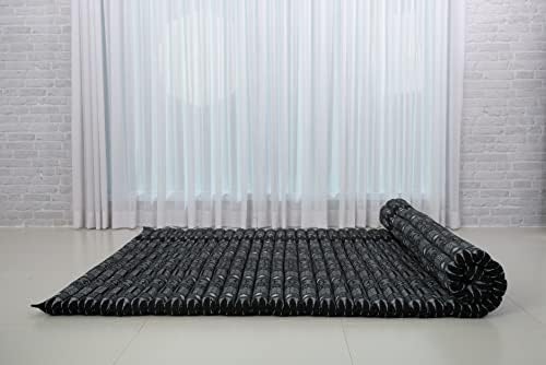 Leewadee - Foldable Floor Mattress - Japanese Roll Up Futon -Trifold Tatami Mat- Guest Floor Bed - Camping Mattress - Thai Massage Mat, Kapok Filled, 75 x 57 inches, Black - Image 6