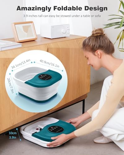 SPA4PIEDS Collapsible Heated Foot Spa Bath with Bubble, Foot Soaking Tub Featuring 8 Shiatsu Rollers Pumice Stone and Built-in Timer for Foot Relaxation, Self Care Gift for Mom,Dad,Parents(Green) - Image 5