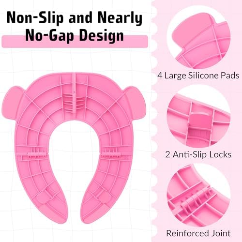 Maliton Foldable Travel Potty Training Seat for Toddlers, Pink Bear - Image 3