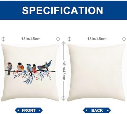 RABUSOFA 4th of July Memorial Day Patriotic Throw Pillow Cover,18x18 Inch Red White and Blue Birds Flowers Independence Day American Fourth of July Decoration for Sofa Couch - Image 7