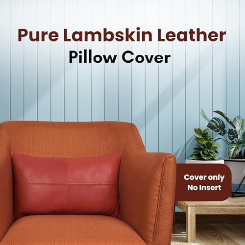 LL LEATHER LOVERS 100% Lambskin Leather Pillow Cover - Sofa Cushion Case - Decorative Throw Covers for Living Room & Bedroom, Red Plain Pack of 1-14X22 Inch - Image 3