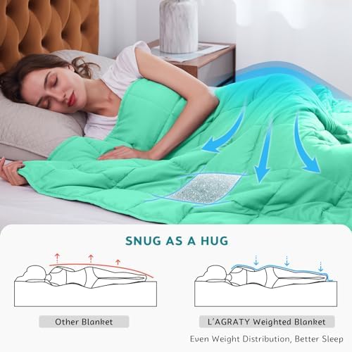 L'AGRATY Weighted Blanket Queen Size（15lbs, 60"x80"） Cooling Heavy Blanket Microfiber for Adults Breathable Big Weighted Throw Blanket for Summer Fall Winter, Green - Image 3