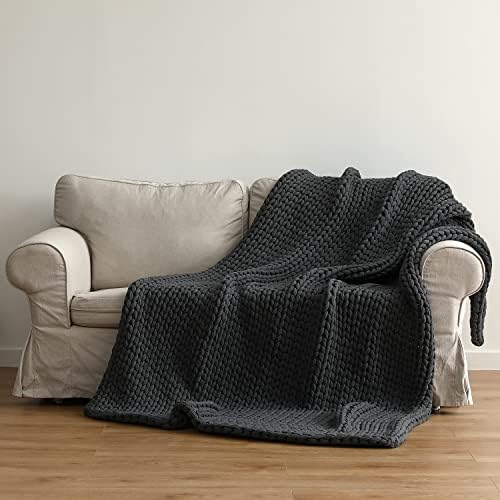 YnM 100% Cotton Weighted Blanket, Handmade Chunky Knitted Throw, No fillers Design, Soft and Breathable, Machine Washable Bed Blanket for Sleep or Home Decor (Dark Grey, 50x60 Inch, 15lbs) - Image 3
