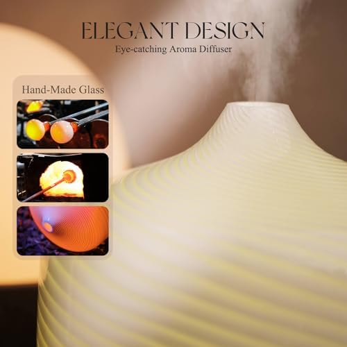 Porseme 500ml Glass Essential Oil Diffuser Aromatherapy Ultrasonic Cool Mist Humidifier 15-21 Running Hours Waterless Auto-Off Air Diffusers for Sleeping Yoga Working Spa(Pure White) - Image 5