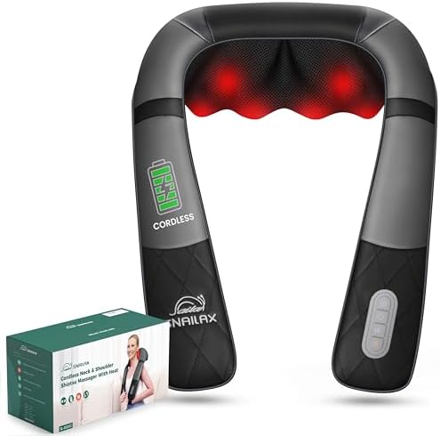 Snailax Rechargeable Neck Massager with Heat, Shiatsu Back and Neck Massager, Cordless Portable Deep Kneading Shoulder Massage Pillow, Gifts for Dad Mom by Snailax
