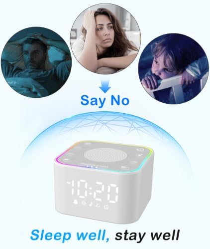 2-in-1 Sound Machine Alarm Clock: 30 Non-Looping Sounds, Compact, White - Image 3