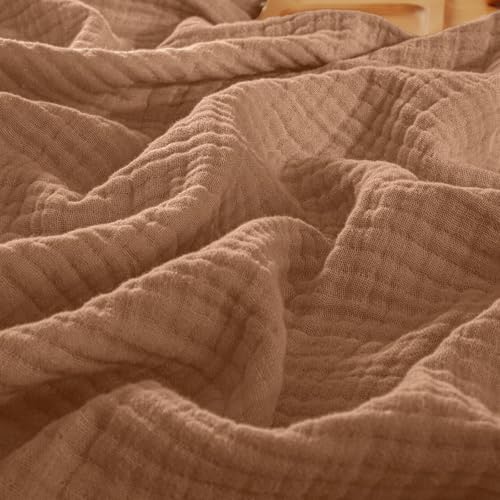 PHF 100% Cotton Muslin Blanket Queen Size 90"x90", 4-Layer Lightweight Gauze Throw, Breathable Cloud-Soft Minimalist Blanket for Bed, Couch, Camping & Baby, Clay, Ideal Gift by PHF