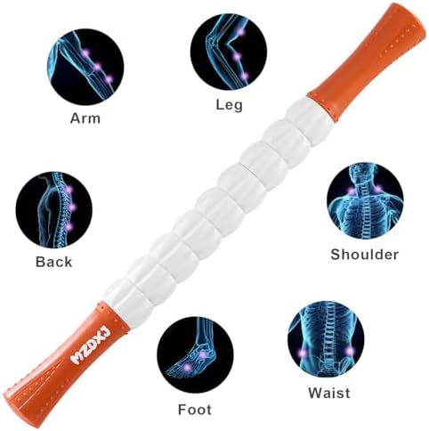 Muscle Roller Massage Roller Stick- Deep Tissue Fascia Blaster for Myofascial Pain Relief, Lymphatic Drainage & Body Sculpting, Handheld Physical Therapy & Recovery Tool(Orange White) - Image 4