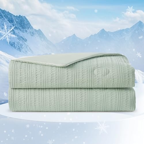 Waffle Cooling Comforter Blanket for Hot Sleepers, Twin Size, Sage Green by Am%C3%A9lieHome