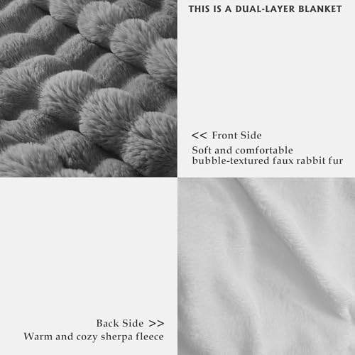 60x80 Inches Ultra-Soft Fuzzy Faux Fur Plush Twin Size Blanket - Thick, Warm Sherpa for Couch, Sofa, Bedroom, Camping - Decorative Blanket for Cozy Warmth, Bubble Grey - Image 3
