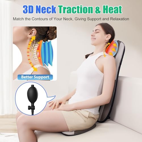 Shiatsu Back Massager with Heat, Massage Chair Pad Seat Cushion for Stress Relief, Deep Tissue Kneading & Roller, 2 Vibration Motors, Back Waist Hip Massager, PU Leather, with 2 Adapters - Image 3