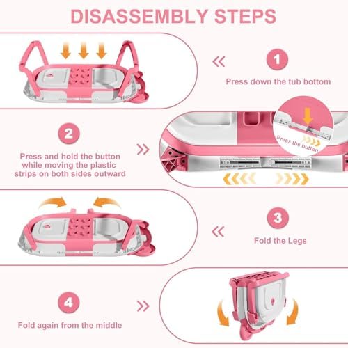 MoreFeel Collapsible Baby Bathtub for Newborn with Thermometer & 1 Hooded Towel & 1 Soft Floating Cushion,Portable Travel Bathtub with Drain Hole, Durable Foldable Baby Tubs for Infants to Toddler - Image 4
