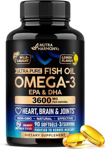 Omega 3 Fish Oil 3600 mg - Omega 3 Supplement for Men & Women - 90 Softgels by NUTRAHARMONY