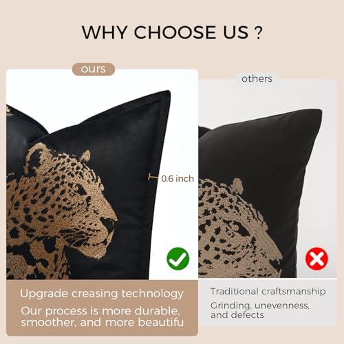 Velvet Throw Pillow Covers 18x18'', New Upgrade Brown Cheetah Leopard Embroidered Pillows Cover, Decorative Pillow Cushion Cover for Sofa Bed Bedroom Living Room - Image 4