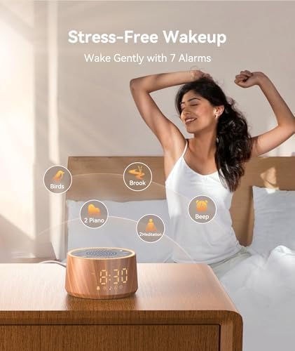 Dreamegg D1 Nova Sound Machine Alarm Clock, White Noise for Sleep, Wood - Image 6