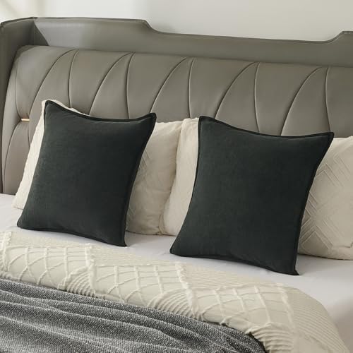 FUTEI Pack of 2 Chenille Throw Pillow Covers 26x26 Inch, Black - Image 6