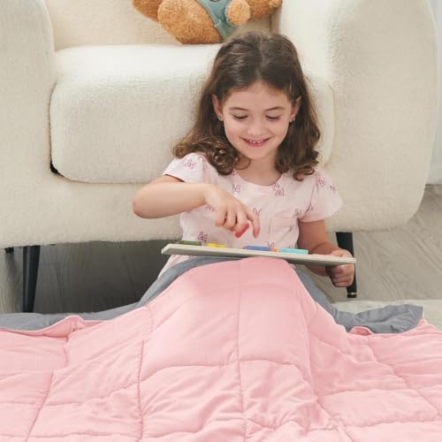 yescool Weighted Blanket (5 lbs, 36" x 48", Pink & Grey) Cooling Heavy Blanket, Perfect for 40-60 lbs, Breathable Throw Blanket Gifts with Premium Glass Bead, Machine Washable - Image 4