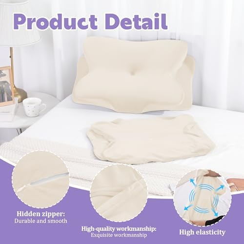 BALAPET 2 Pcs Velvet Cervical Neck Pillow Case, Soft Elasticity Pillowcase for Ergonomic Cervical Neck Pillow,Fuzzy Warm Flannel Pillow Cases with Zipper, Cover Only(White) - Image 3