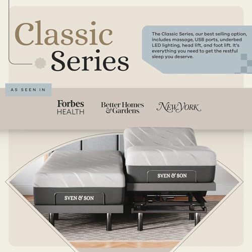 Sven & Son Classic Adjustable Bed Base, Head and Foot Lift, Massage, Under-Bed Lights, USB, Gel Memory, Zero Gravity Smart Frame - Split California King + 14 inch Hybrid Spring Matt (Medium Soft) - Image 2