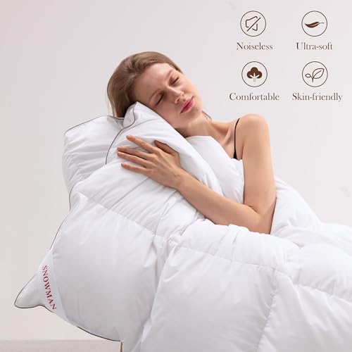 SNOWMAN Premium Down Comforter Queen Size, White Winter Duvet Insert - Image 5