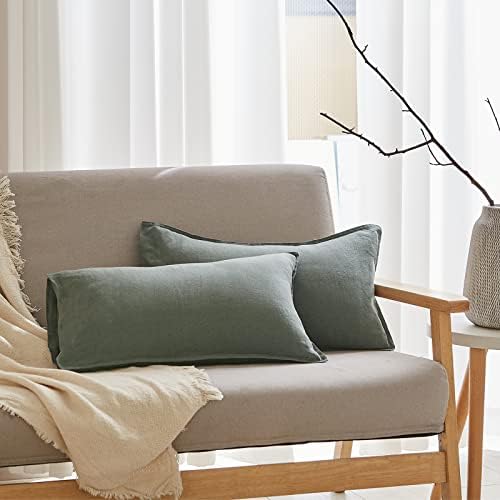 Simple&Opulence 100% Linen Lumbar Pillow Cover 12 x 20 Inches Set of 2 Rectangular Decorative Throw Cushion Cover for Couch Sofa Bed Living Room Office Soft Breathable Farmhouse - Cushing Green by SimpleOpulence