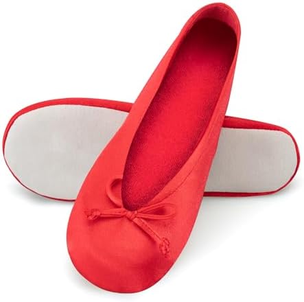 Isotoner Women's Satin Ballerina Slippers with Classic Ribbon Bow and Suede Sole - Image 4