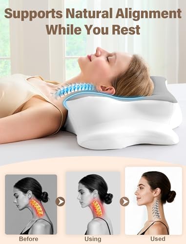 Cervical Neck Pillow for Pain Relief – Ergonomic Memory Foam Pillow for Side Sleeper Contour Orthopedic Bed Pillow for Neck Support with Cooling Cover – Ideal Christmas Birthday Gift - Grey - Image 4
