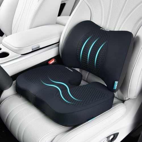 FLORICH Car Seat Cushion and Back Support for Office Chair Memory Foam Chair Cushions Pressure Relief Seat Pads with Gel Massage Point Lumbar Support (Light Black) by FLORICH