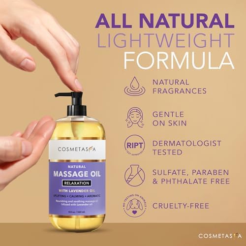 Cosmetasa Lavender Massage Oil for Massage Therapy - All Natural, Cruelty-Free & Spa Quality Skin Therapy Oil, Calming & Soothing Care - Lavender, Geranium & Grapeseed Oil (8.8 oz) - Image 4