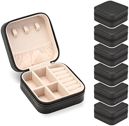 ZPROW Travel Jewelry Case, Mini Portable Jewelry Travel Boxes, Small Jewelry Organizer for Rings, Earrings, Pendants, Watches, Necklaces, Lipsticks Organizer Storage Holder Case (Black-6packs) by ZPROW