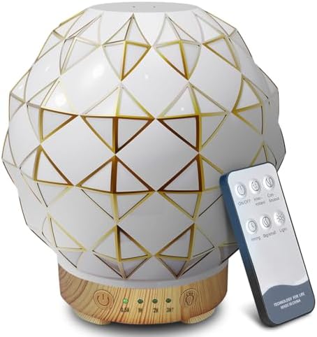 Essential Oil Diffuser, 100ML Handcrafted Glass Aromatherapy Diffuser with 7 Color LED Lights, Remote Control, Cool Mist Humidifier, Timed Mist, Auto Shut-Off (White) by YOUENKITY