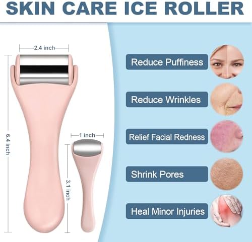 Ice Roller for Face & Eye, Facial Roller and Eye Massager Roller, Ice Roller for Body, Face, Tighten Pores, Migraine Relief Pain Relief Eye Puffiness Relief for Women - Face and Eye Roller 2PCS (Pink. - Image 5