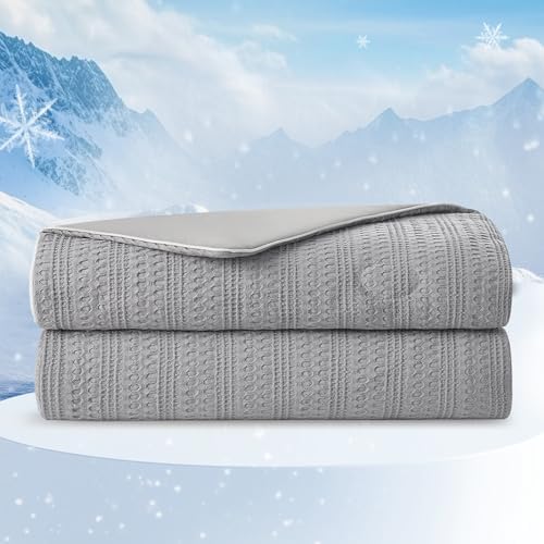 Waffle Cooling Comforter Blanket for Hot Sleepers, Queen Size, Cool Gray by Am%C3%A9lieHome
