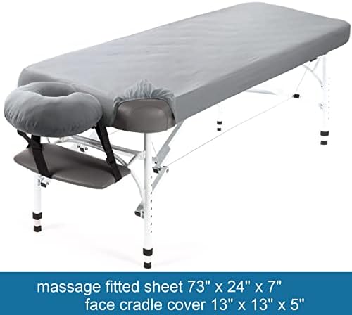 Waterproof Massage Table Cover 2-Piece Set, Fitted Sheet & Face Cover, Grey - Image 2
