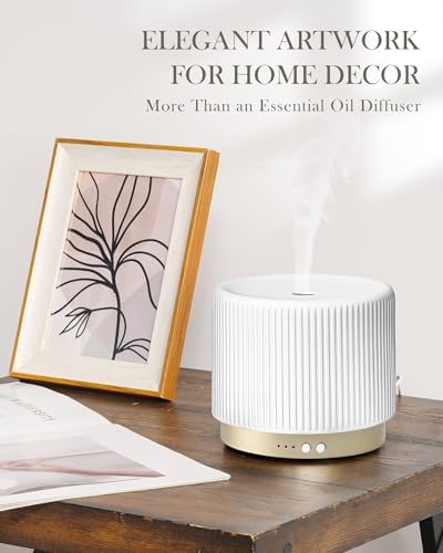 Essential Oil Diffuser - 280ml Ceramic Diffuser for Large Room & Commercial Use, 2.4MHz Aromatherapy Diffuser with Cool Mist Humidifier & Night Light, Ideal for Bedroom, Office, Yoga, Spa, Gifts - Image 6