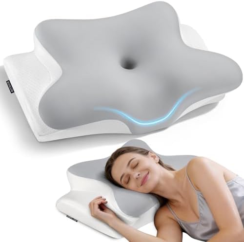 Cervical Neck Pillow for Pain Relief - Ergonomic Side Sleeper Pillow for Neck Support, Cooling Memory Foam Pillows, Contour Pillow Orthopedic Bed Pillow for Back Stomach Sleepers (Dark Grey) by BESPILLOW