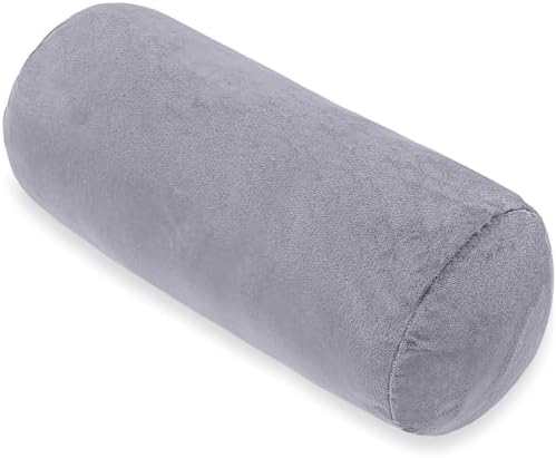 1 MIDDLE ONE Bolster Pillow with Removable Velvet Cover, Round Cylinder Neck Roll Pillow for Head, Back, Leg Support, Decorative Bed and Couch Pillow 16 x 6 Inches (Grey) by 1MIDDLEONE