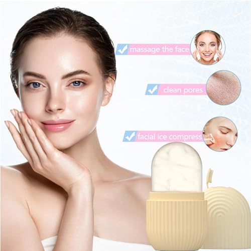Joyeee Ice Face Roller, Reusable Silicone Mold Face Massage Eye Facial Beauty Skin Care Tools Apply Ice for Shrink Pores Anti Wrinkle Reduce Puffiness Improve Skin Elasticity, Striped, Yellow - Image 3