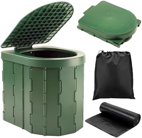 KINSPORY Camping Toilet, Portable Toilet for Adults & Kids, Foldable Potty & Outdoor Emergency Sanitation Products, Trash Can, Stool for Car Truck Camping Travel Hiking Fishing Long Trips (Green) by KINSPORY