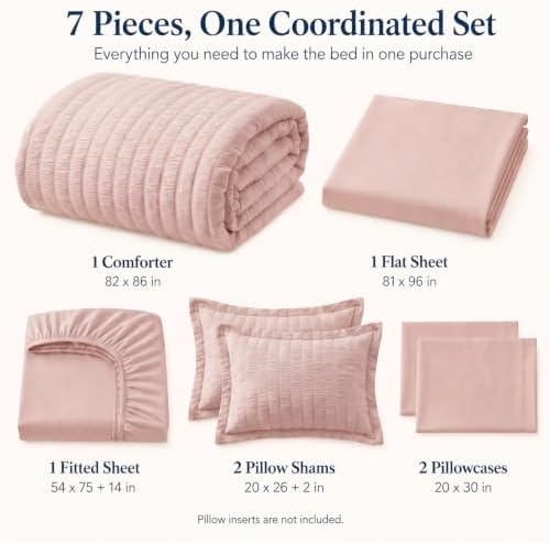 CozyLux Full Size Comforter Sets 7 Pieces Rose Gold Seersucker Bed in a Bag - Image 2