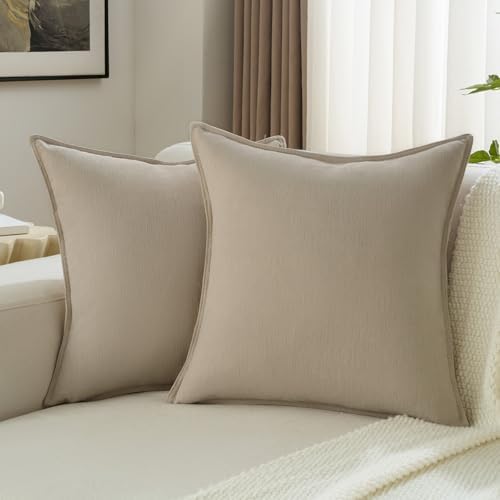 FUTEI Pack of 2 Chenille Throw Pillow Covers 16x16 Inch, Oatmeal by FUTEI