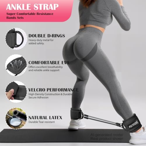 KUTIZE Ankle Resistance Bands with Cuffs & Fabric Resistance Bands Set - Legs & Glutes Workout Equipment for Women & Men, Home Gym Heavy Exercise Bands for Hip, Yoga, Strength Training, Rehab, Pilates - Image 4