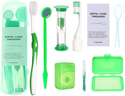 Braces Cleaning Kit for Teeth, Portable Orthodontic Toothbrush Kit Oral Care Dental Travel Kit - Interdental Brush Dental Wax Dental Floss Toothbrush Box (Green B) by Ceonam