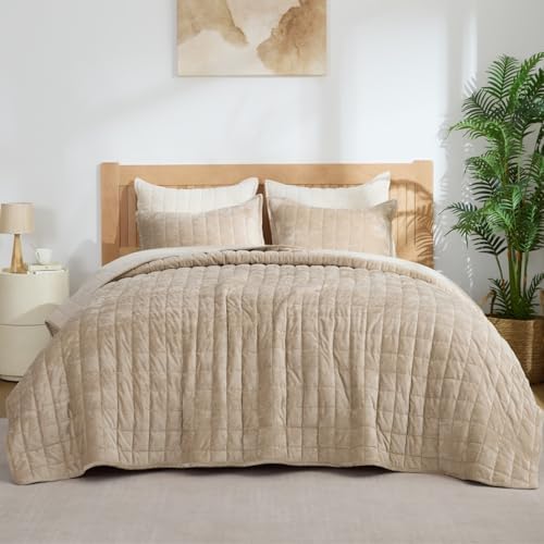 BEDELITE Velvet Quilt Set King Size, Luxury Velvet Comforter Bedding by BEDELITE